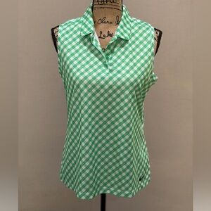 Nike Green and White Gingham Collard Sleeveless Top
